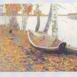 Открытка Осень. Лодки осыпаны листьями