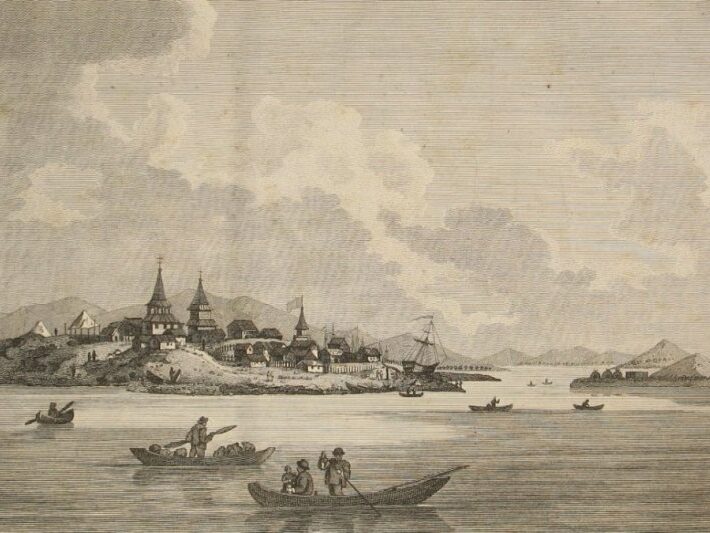 Вид на порт Охотск в конце XVIII века из французского издания 1802 года