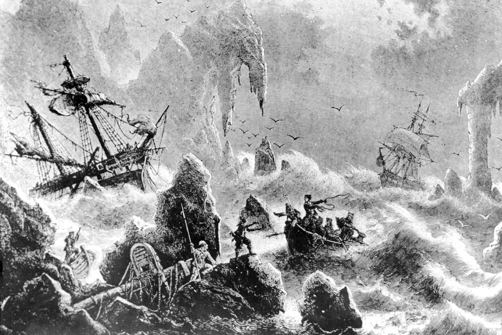 В 1741 году корабль Витуса Беринга, находящегося на русской службе, терпит крушение в Беринговом море во время экспедиции по Тихому океану вокруг вершины американского континента