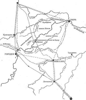 Карта Новгородской дороги на участке Волок (Ламский) – Торжок