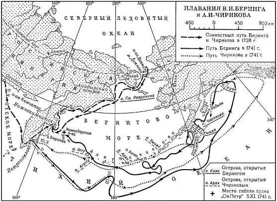 Карта плавания В.И. Беринга и А.И. Чирикова