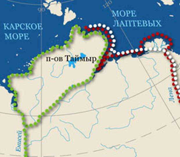 Карта похода Ленско-Енисейского отряда