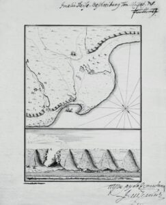 Рукописная карта и профиль побережья Каспийского моря в районе полуострова Мангышлак