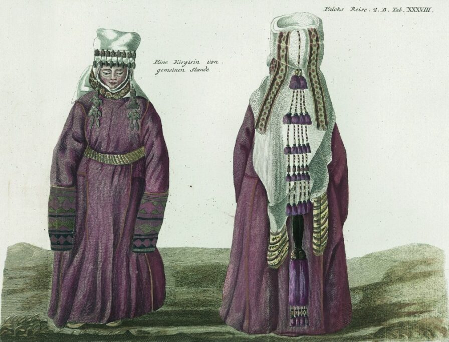 «Ein Kirgisin von gemeinen Stande» Киргизка в повседневной одежде, спереди и сзади