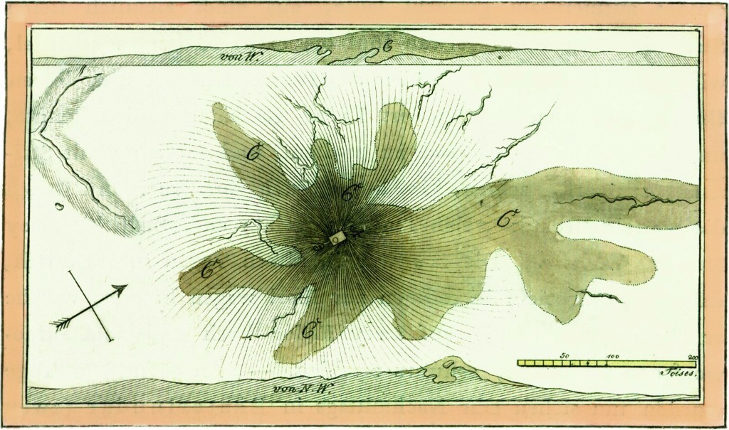 План и профиль «грязевого вулкана» близ «форта Северная коса» (Таманский залив)