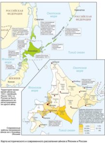 Карта исторического и современного расселения айнов в Японии и России
