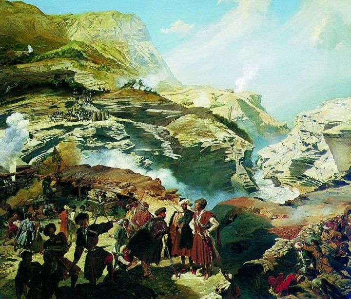 Г.Г. Гагарин. «Сражение между русскими войсками и черкесами при Ахатле 8 мая 1841 г.»