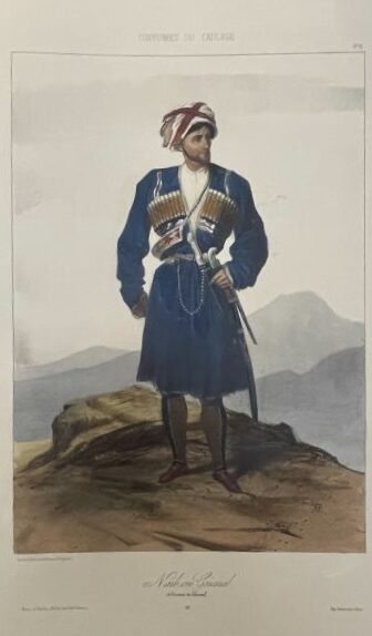 Гагарин Г.Г. Костюмы народов Кавказа. Чеченец наиб генерал армии Шамиля. 1845 год