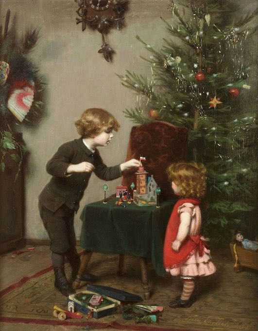 Дети возле новогодней ёлки