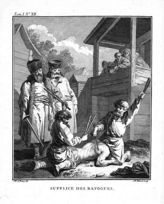 Наказание батогами. Jean-Baptiste Le Prince, Public domain, via Wikimedia Commons