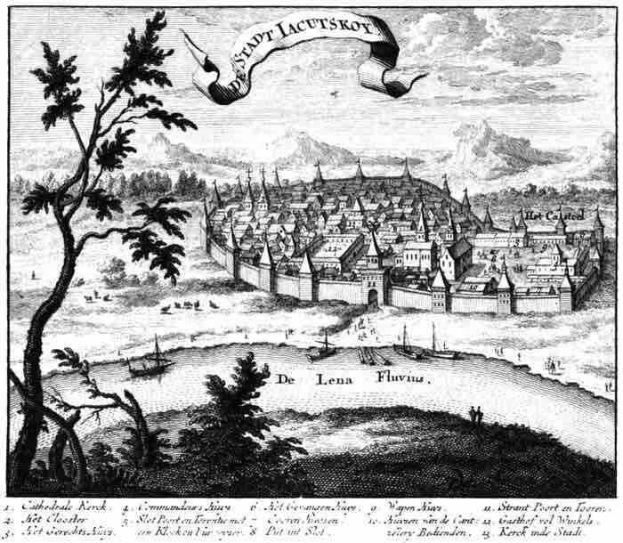 Якутск в XVII веке. Гравюра Николааса Витсена. 1692 год