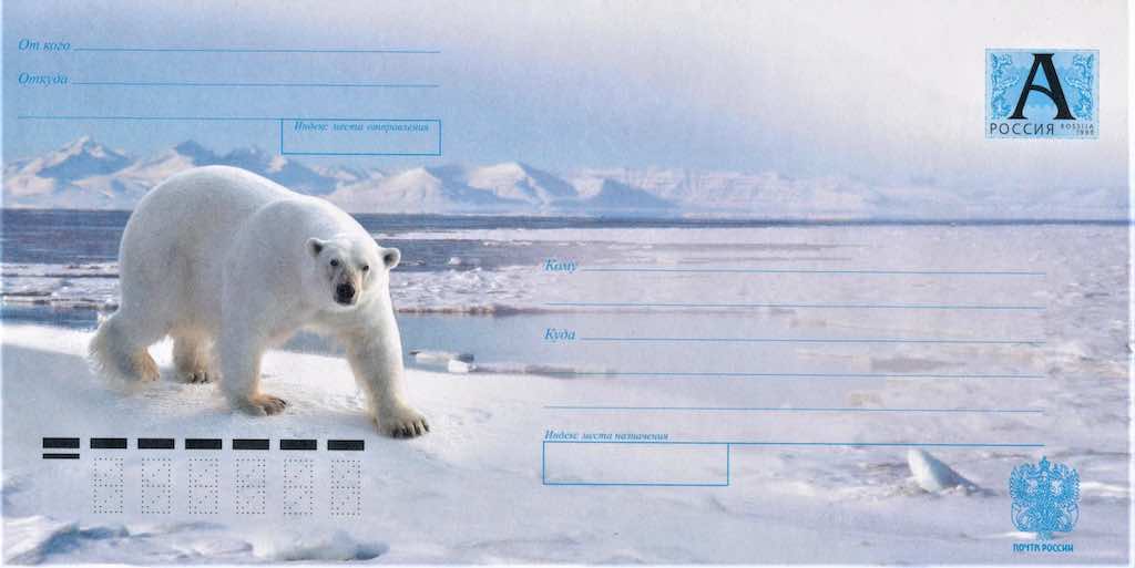 Маркированный конверт Почты России 2007 года, посвящённый белому медведю 