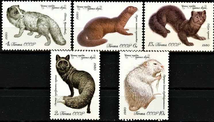 Серия марок «Ценные породы пушных зверей»  Почты СССР 1980 года 