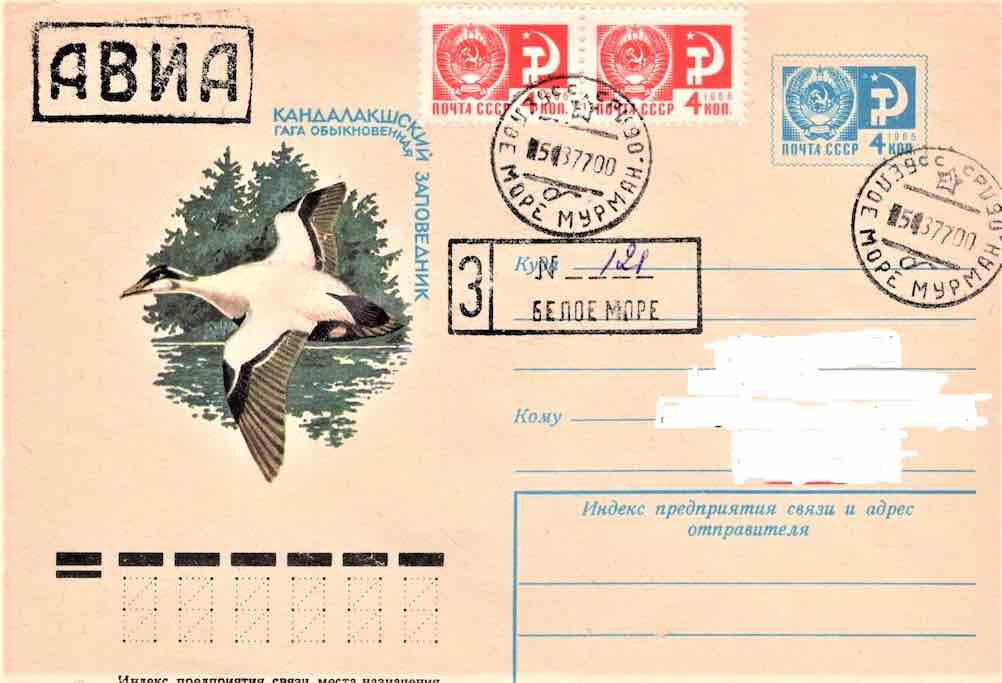 Маркированный конверт Минсвязи СССР 1977 года, погашенный штемпелями поселка Белое море